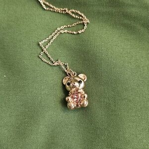 Gold Teddy Bear Pendant Necklace 925 Silver